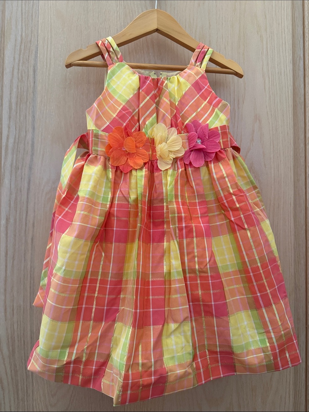 iris & ivy Yellow Pink Orange Plaid Floral Sundress